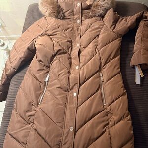 Michael Kors Brown Puffer Coat with Fur Collar